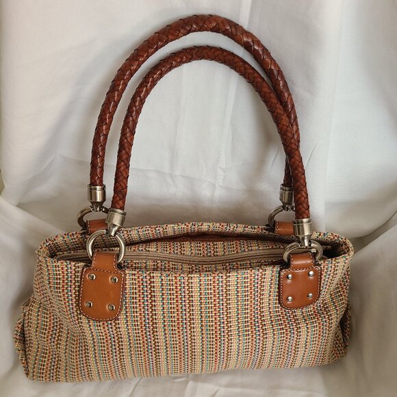 Authentic Fossil 1954 Multi Color Stripe Woven Satchel Handbag Shoulder Bag Tote - Picture 1 of 6
